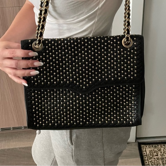 Rebecca Minkoff gold studded black leather bag with leather drop chain - Picture 12 of 13